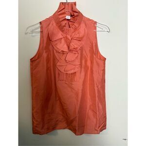 J. Crew 100% Silk Peach Orange Ruffled Sleeveless Blouse Buttons w/ Bib Collar 4
